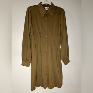 Ichi‎ khaki green pleated button down dress